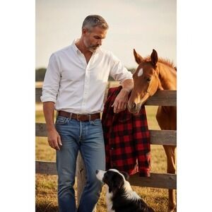 Lauren Ralph Lauren Mens White Black Label Shirt 2XL Western Classic